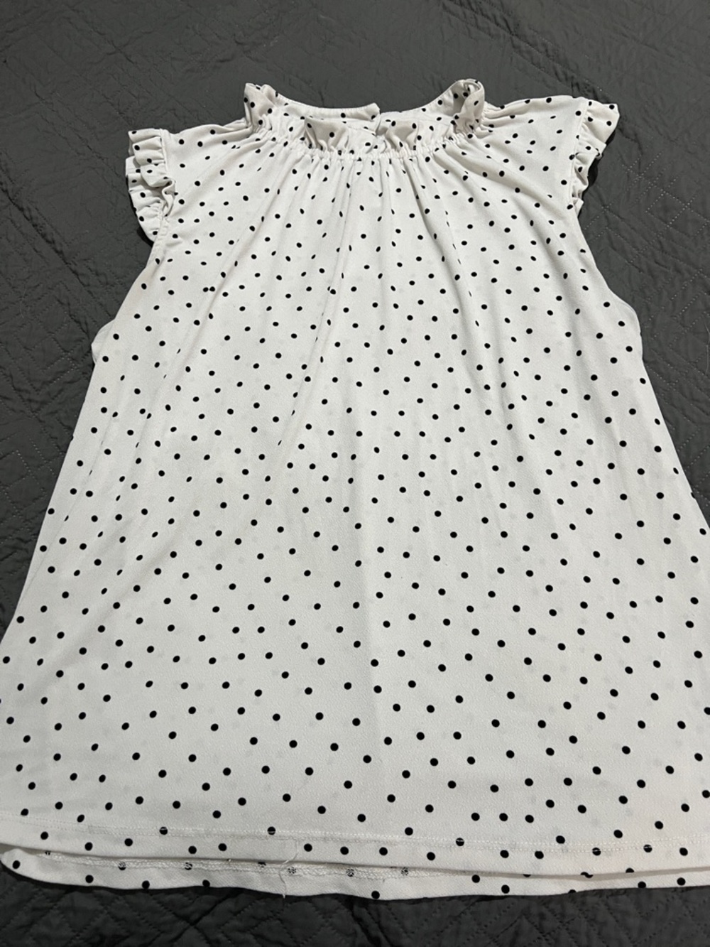 Adrianna Papell White Polka Dot Sleeveless Ruffle Neck Top